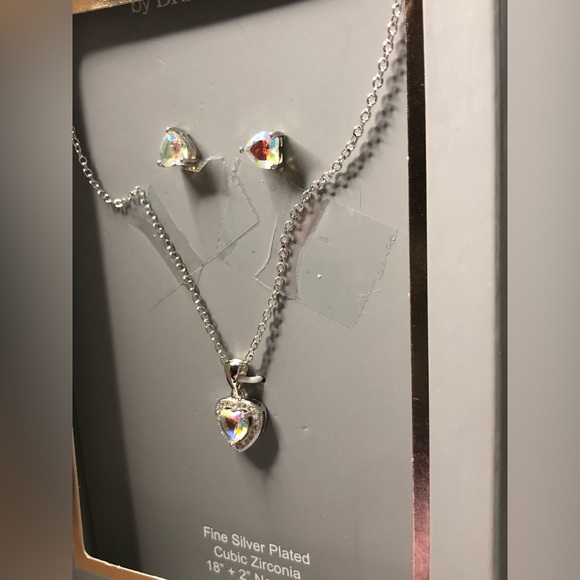 Believe by Brilliance Fine Silver Plated Crystal Heart Earring and Pendant, NIB - Picture 2 of 10